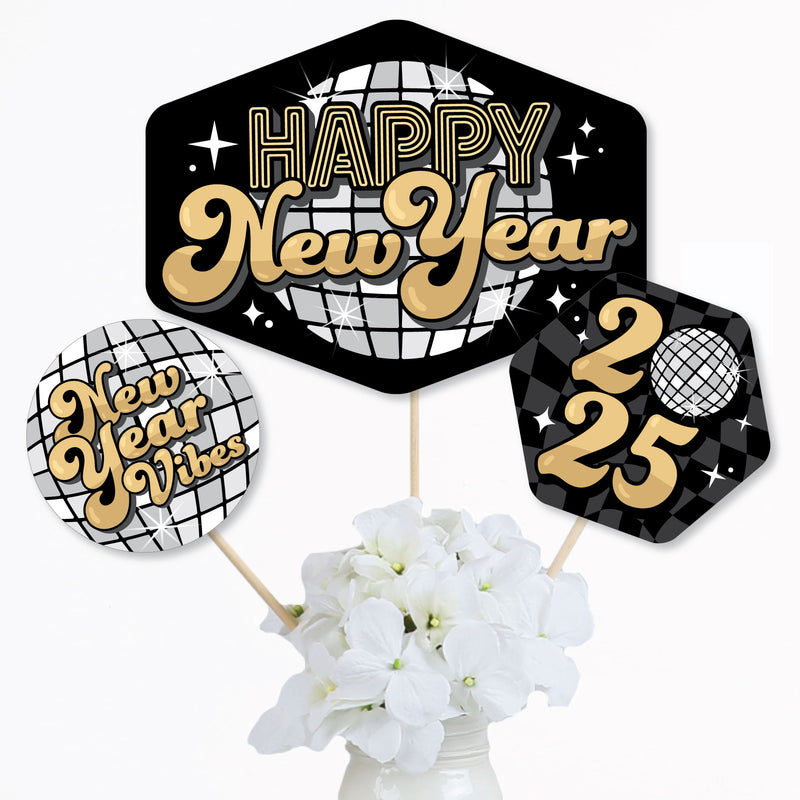 Disco New Year - Groovy 2025 NYE Party Centerpiece Sticks - Table Toppers - Set of 15