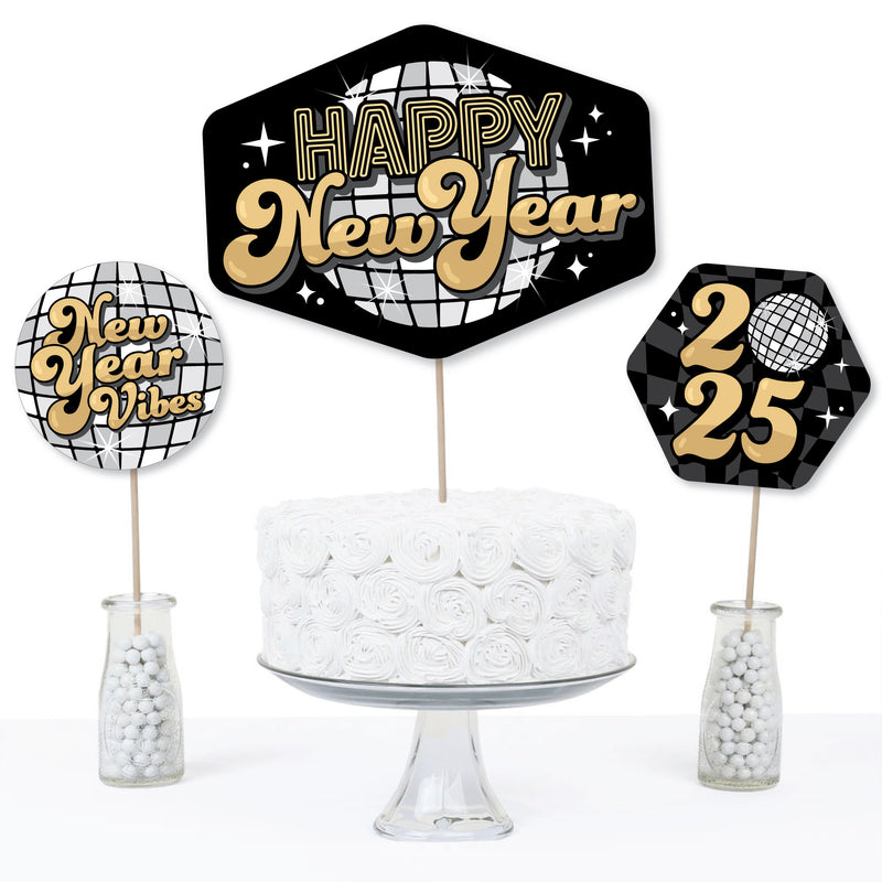 Disco New Year - Groovy 2025 NYE Party Centerpiece Sticks - Table Toppers - Set of 15