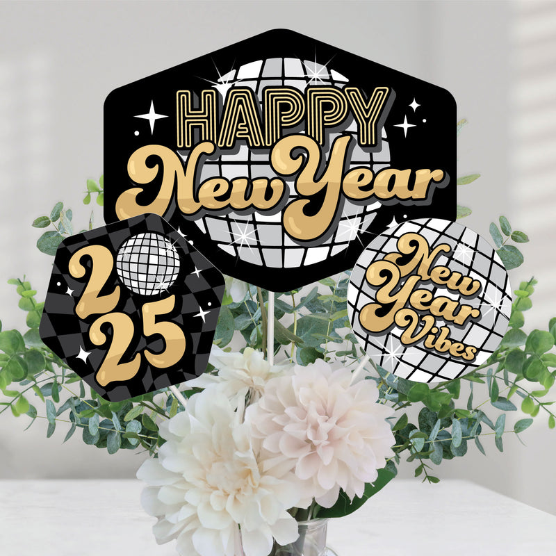 Disco New Year - Groovy 2025 NYE Party Centerpiece Sticks - Table Toppers - Set of 15