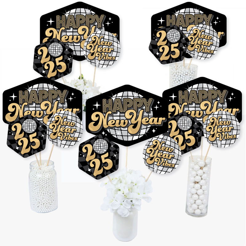 Disco New Year - Groovy 2025 NYE Party Centerpiece Sticks - Table Toppers - Set of 15