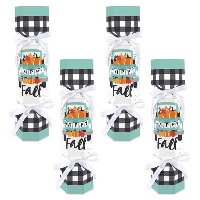 Happy Fall Truck - No Snap Harvest Pumpkin Party Table Favors - DIY Cracker Boxes - Set of 12