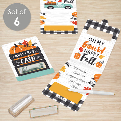 Happy Fall Truck - DIY Assorted Harvest Pumpkin Party Cash Holder Gift - Funny Money Cards - Set of 6