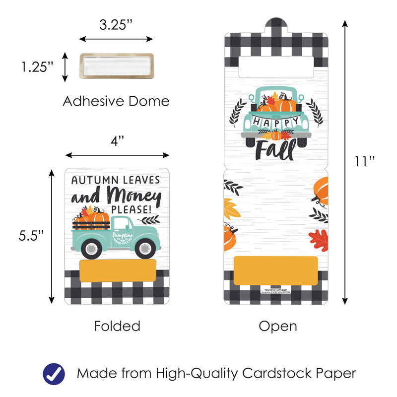 Happy Fall Truck - DIY Assorted Harvest Pumpkin Party Cash Holder Gift - Funny Money Cards - Set of 6