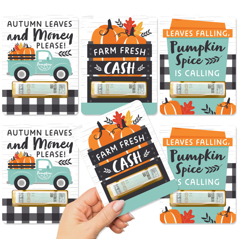 Happy Fall Truck - DIY Assorted Harvest Pumpkin Party Cash Holder Gift - Funny Money Cards - Set of 6