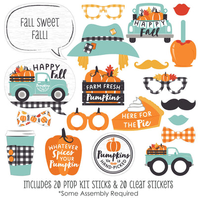 Happy Fall Truck - Harvest Pumpkin Party Photo Booth Props Kit - 20 Count