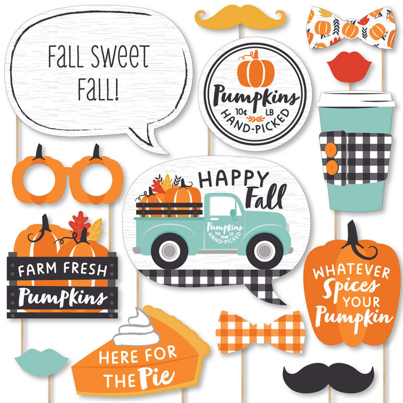 Happy Fall Truck - Harvest Pumpkin Party Photo Booth Props Kit - 20 Count