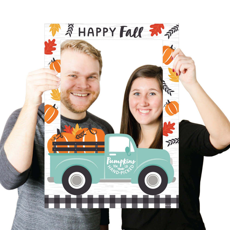 Happy Fall Truck - Harvest Pumpkin Party Selfie Photo Booth Picture Frame and Props - Printed on Sturdy Material