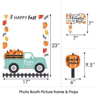 Happy Fall Truck - Harvest Pumpkin Party Selfie Photo Booth Picture Frame and Props - Printed on Sturdy Material