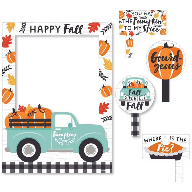 Happy Fall Truck - Harvest Pumpkin Party Selfie Photo Booth Picture Frame and Props - Printed on Sturdy Material