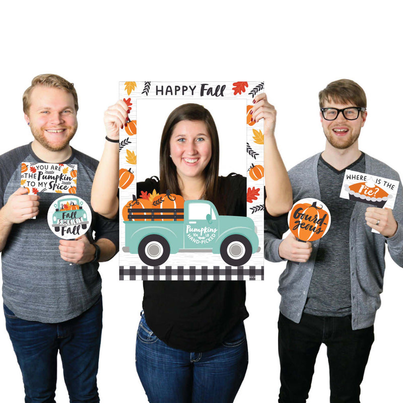 Happy Fall Truck - Harvest Pumpkin Party Selfie Photo Booth Picture Frame and Props - Printed on Sturdy Material