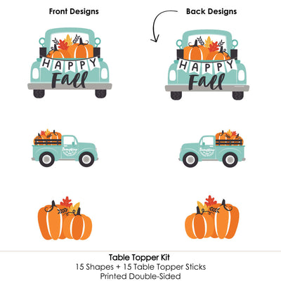 Happy Fall Truck - Harvest Pumpkin Party Centerpiece Sticks - Table Toppers - Set of 15