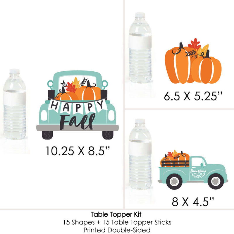 Happy Fall Truck - Harvest Pumpkin Party Centerpiece Sticks - Table Toppers - Set of 15