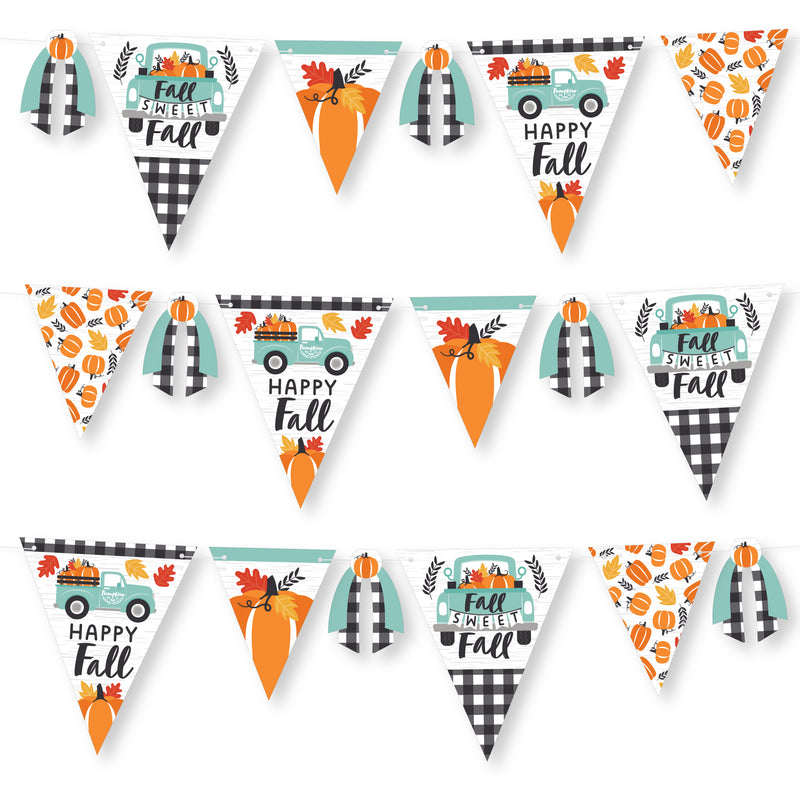 Happy Fall Truck - DIY Harvest Pumpkin Party Pennant Garland Decoration - Triangle Banner - 30 Pieces