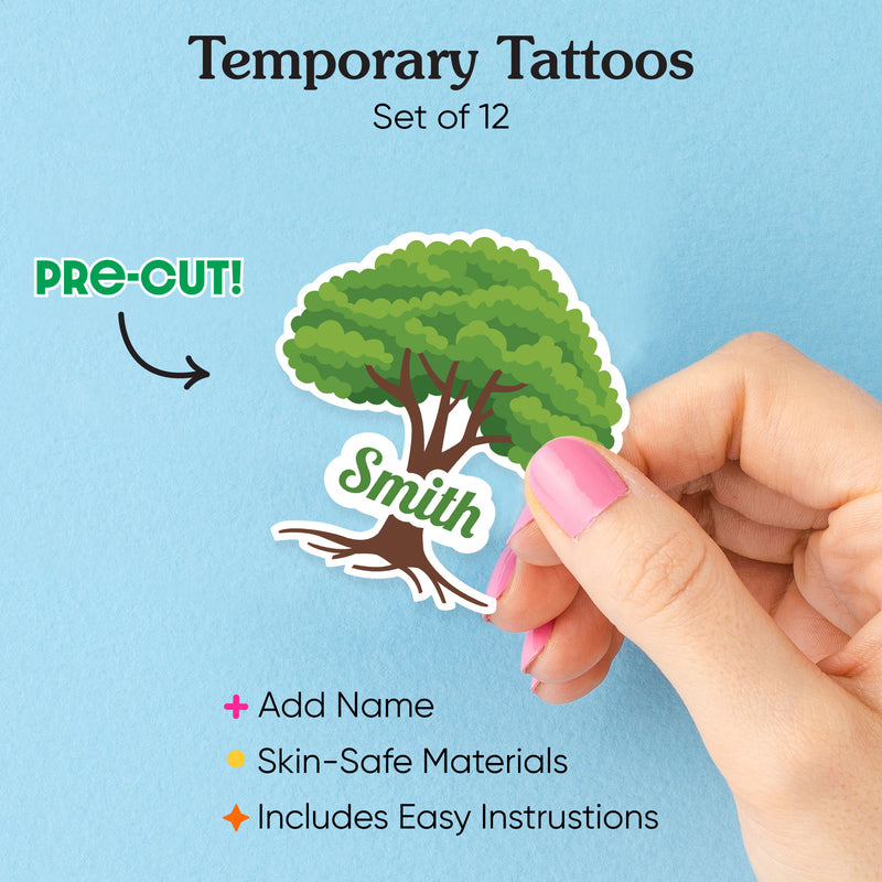 Big Dot of Happiness Personalized Name Family Tree Temporary Tattoos - Family Reunion Party Favors - Custom Text Temporary Tattoos - Set of 12