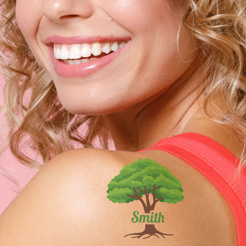 Big Dot of Happiness Personalized Name Family Tree Temporary Tattoos - Family Reunion Party Favors - Custom Text Temporary Tattoos - Set of 12