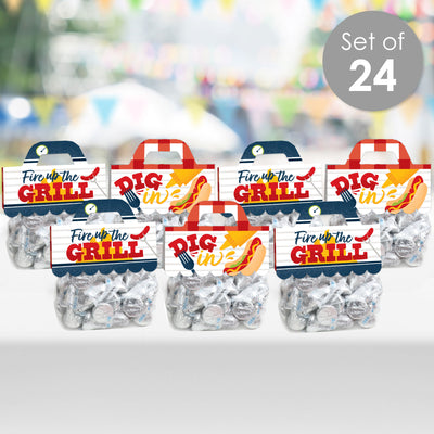 Fire Up the Grill - DIY Summer BBQ Picnic Party Clear Goodie Favor Bag Labels - Candy Bags with Toppers - Set of 24