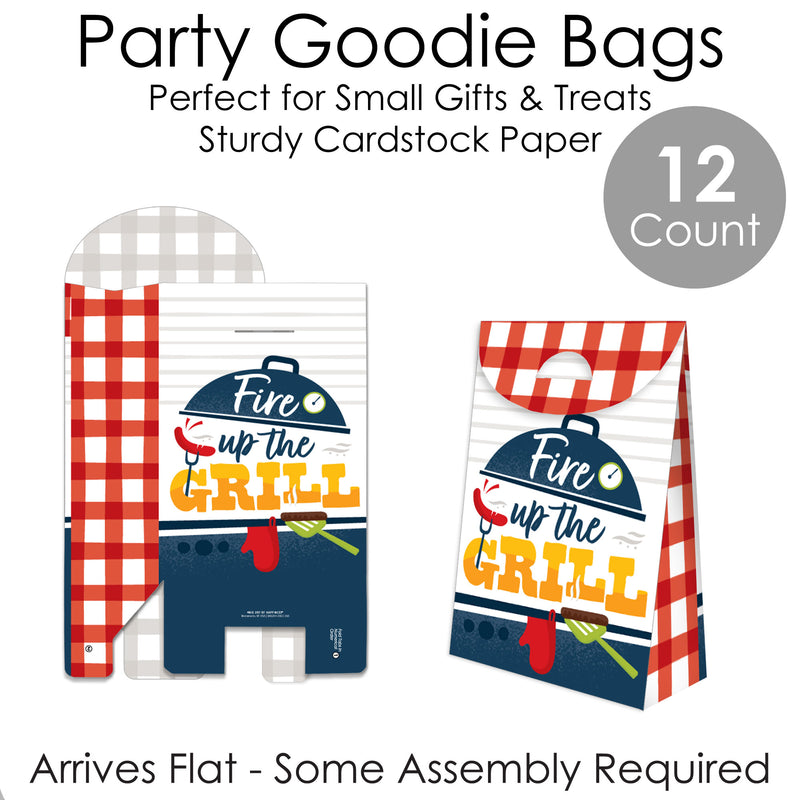 Fire Up the Grill - Summer BBQ Picnic Gift Favor Bags - Party Goodie Boxes - Set of 12