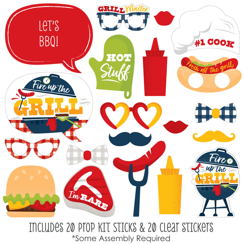 Fire Up the Grill - Summer BBQ Picnic Party Photo Booth Props Kit - 20 Count