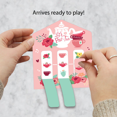 Floral Let’s Par-Tea - Garden Tea Party Game Pickle Cards - Pull Tabs 3-in-a-Row - Set of 12