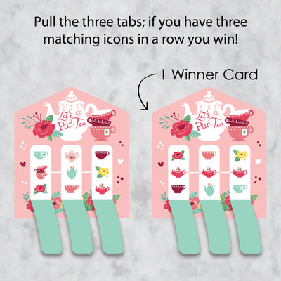 Floral Let’s Par-Tea - Garden Tea Party Game Pickle Cards - Pull Tabs 3-in-a-Row - Set of 12