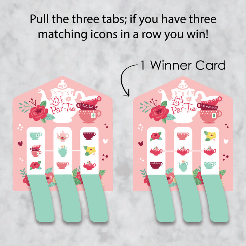 Floral Let’s Par-Tea - Garden Tea Party Game Pickle Cards - Pull Tabs 3-in-a-Row - Set of 12