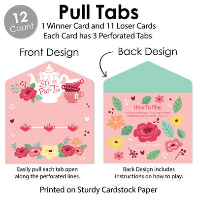 Floral Let’s Par-Tea - Garden Tea Party Game Pickle Cards - Pull Tabs 3-in-a-Row - Set of 12