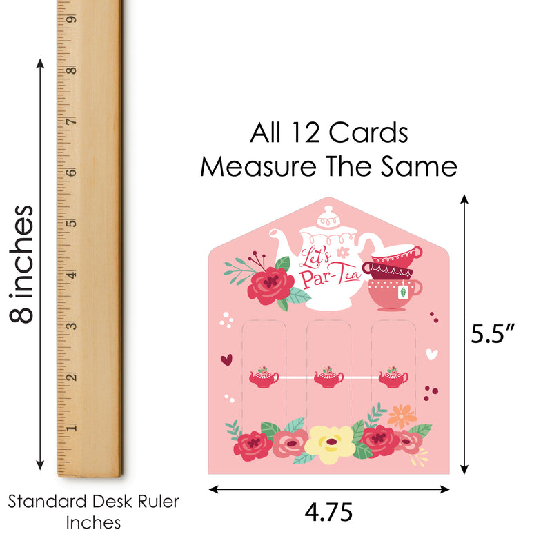 Floral Let’s Par-Tea - Garden Tea Party Game Pickle Cards - Pull Tabs 3-in-a-Row - Set of 12