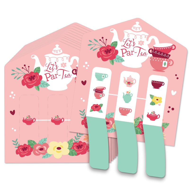 Floral Let’s Par-Tea - Garden Tea Party Game Pickle Cards - Pull Tabs 3-in-a-Row - Set of 12