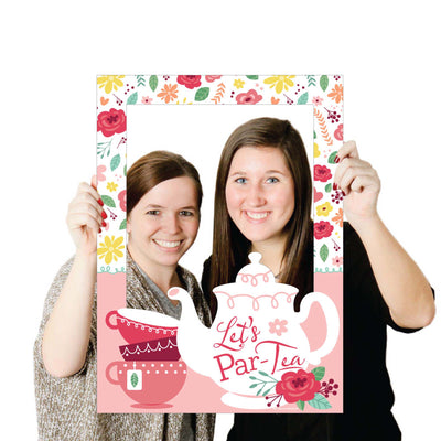 Floral Let's Par-Tea - Garden Tea Party Selfie Photo Booth Picture Frame and Props - Printed on Sturdy Material