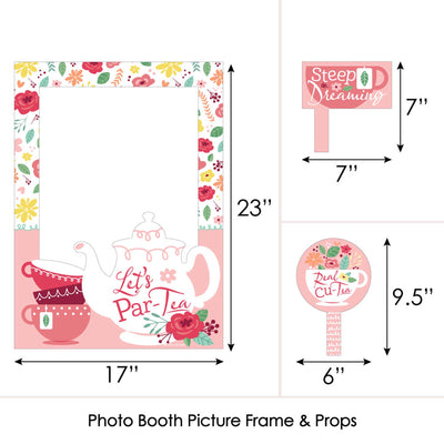 Floral Let's Par-Tea - Garden Tea Party Selfie Photo Booth Picture Frame and Props - Printed on Sturdy Material