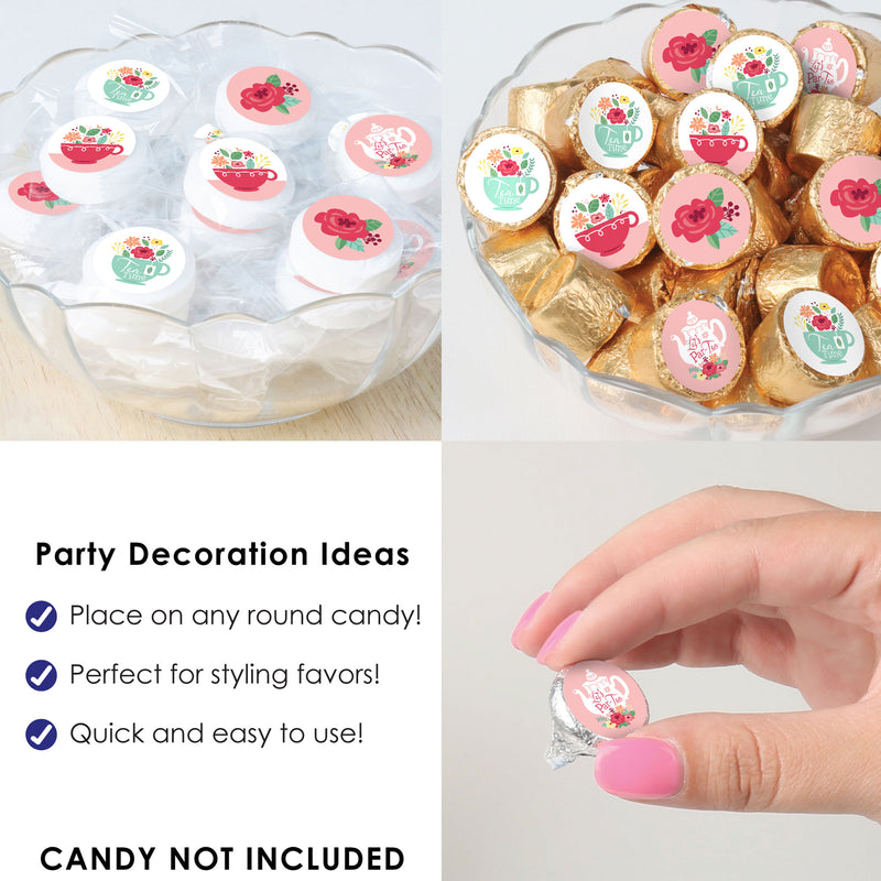 Floral Let’s Par-Tea - Garden Tea Party Small Round Candy Stickers - Party Favor Labels - 324 Count