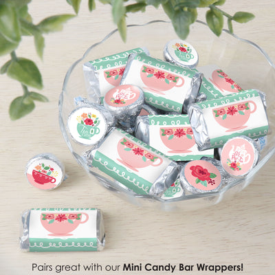 Floral Let’s Par-Tea - Garden Tea Party Small Round Candy Stickers - Party Favor Labels - 324 Count