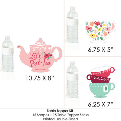 Floral Let's Par-Tea - Garden Tea Party Centerpiece Sticks - Table Toppers - Set of 15