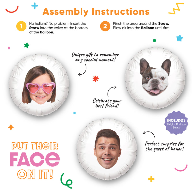 Personalized Fun Face Photo Balloons, Personalized Birthday Balloons, Anniversary Party Decorations, Baby Shower Ideas, Bachelorette Party Decor, Custom Circle Double-Sided Mylar Balloon, 1 Piece