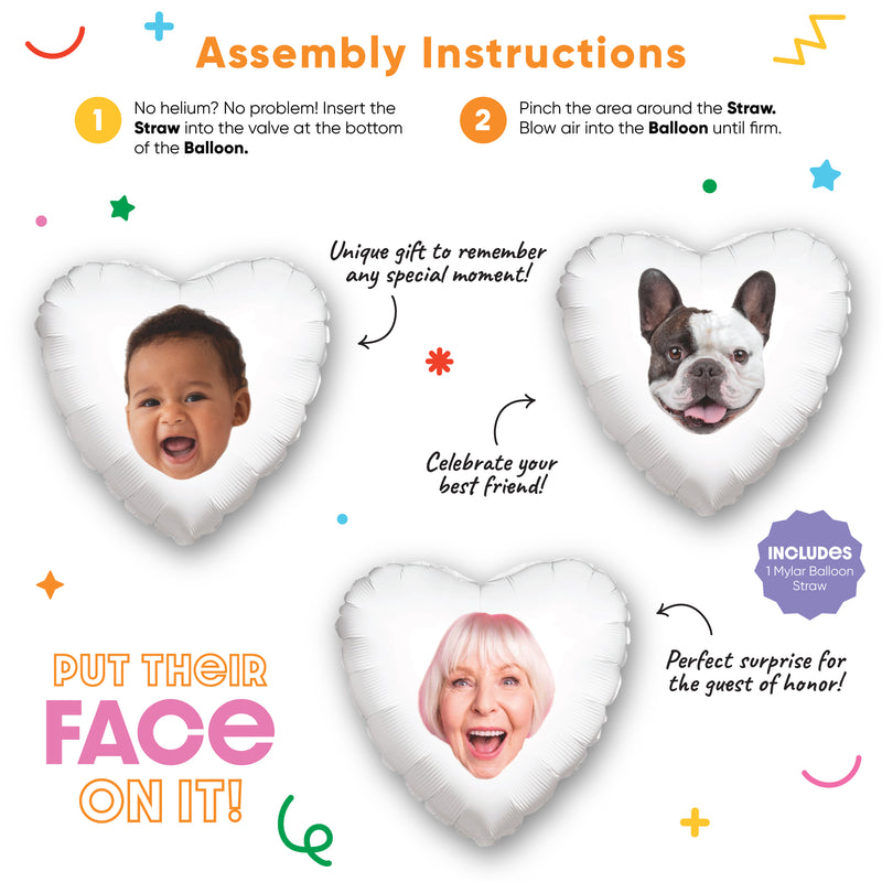 Personalized Fun Face Heart Balloon – Double Sided – 1 Ct