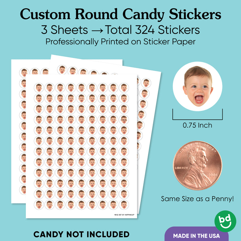 Custom Fun Face Round Candy Stickers - 324 Ct