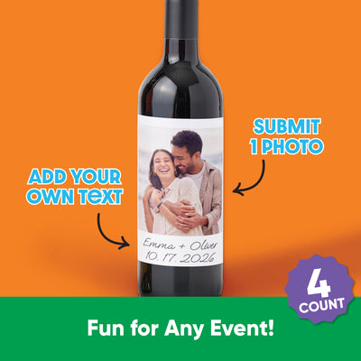 Custom Photo Wine Bottle Label Stickers - 4 Ct