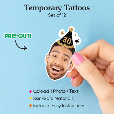 Custom Party Hat Temporary Tattoos - 12 Ct