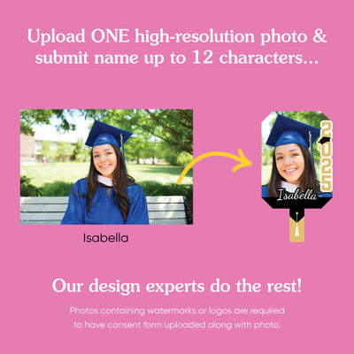 Big Dot of Happiness Custom Black & Gold Grad Photo Paddles, Class of 2025 Face Fans with Handles, Personalized Grad Big Head on Stick, Graduation Face Cutouts, Party Photo Booth Props, Black & Gold 3pc