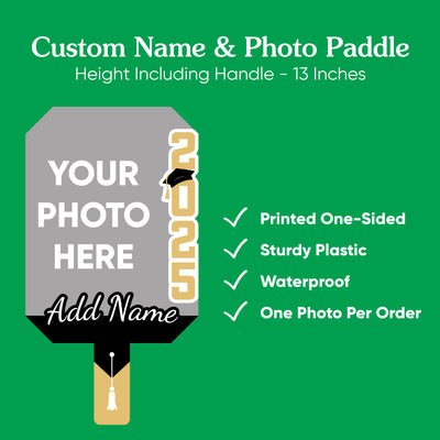 Big Dot of Happiness Custom Black & Gold Grad Photo Paddles, Class of 2025 Face Fans with Handles, Personalized Grad Big Head on Stick, Graduation Face Cutouts, Party Photo Booth Props, Black & Gold 3pc