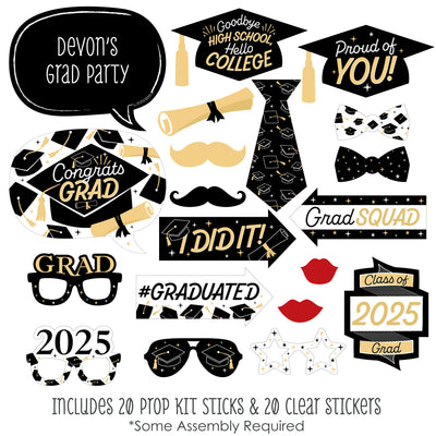 Goodbye High School, Hello College - Personalized 2025 Graduation Party Photo Booth Props Kit - 20 Count