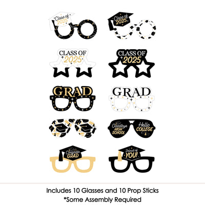 Goodbye High School, Hello College Glasses - Paper Card Stock 2025 Graduation Party Photo Booth Props Kit - 10 Count