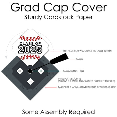 Grad Baseball - 2025 Graduation Cap Decorations Kit - Grad Cap Cover