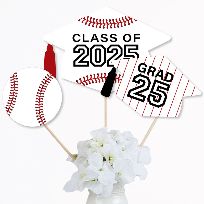 Grad Baseball - 2025 Graduation Party Centerpiece Sticks - Table Toppers - Set of 15