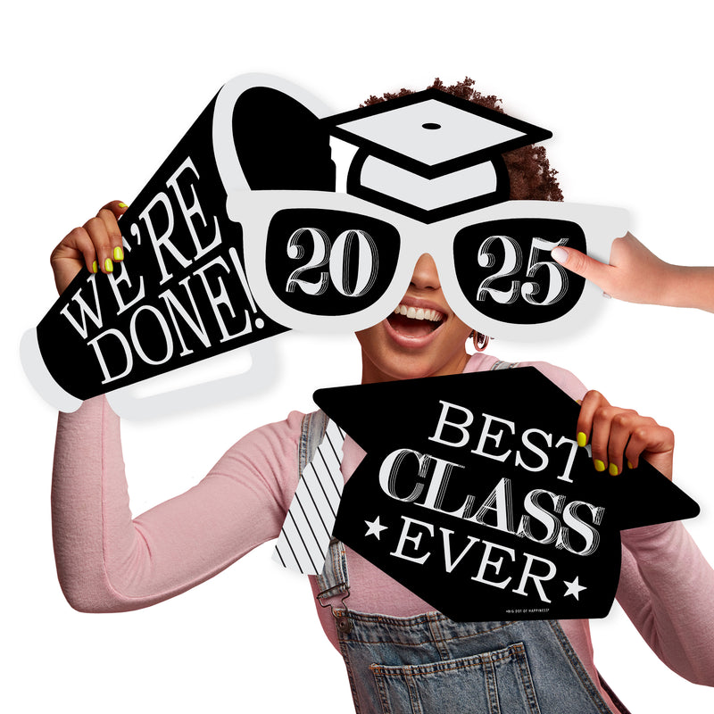 Graduation Cheers - Grad Cap, Megaphone, and Sunglasses Decorations - 2025 Graduation Party Large Photo Props - 3 Pc