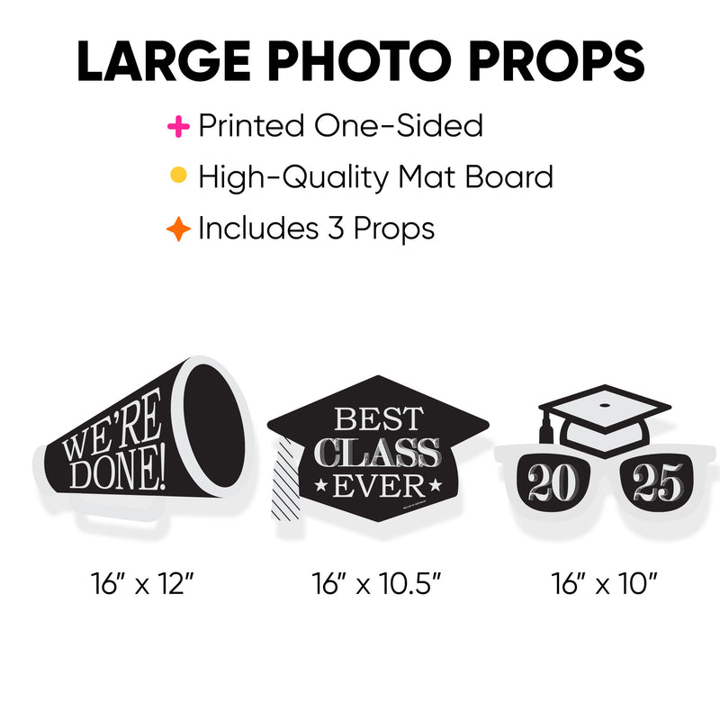 Graduation Cheers - Grad Cap, Megaphone, and Sunglasses Decorations - 2025 Graduation Party Large Photo Props - 3 Pc