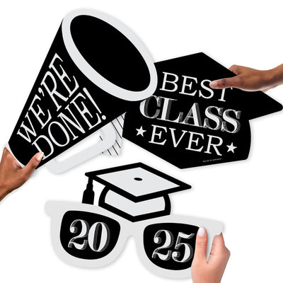 Graduation Cheers - Grad Cap, Megaphone, and Sunglasses Decorations - 2025 Graduation Party Large Photo Props - 3 Pc