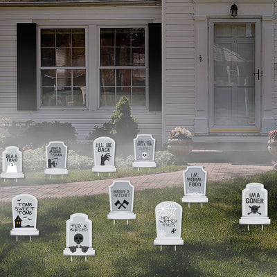 Funny Tombstones - Graveyard Lawn Decorations - Halloween Yard Decorations - 10 Piece