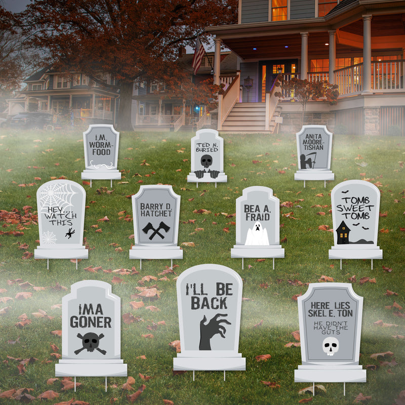 Funny Tombstones - Graveyard Lawn Decorations - Halloween Yard Decorations - 10 Piece