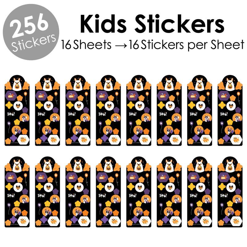 Halloween Pets - Cats and Dogs Party Favor Kids Stickers - Birthday Goodie Bag Filler - 16 Sheets - 256 Stickers